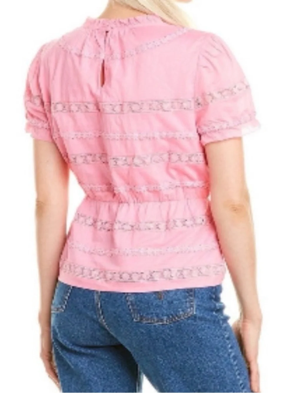 J. Crew Pink Lace-Trim Puff Sleeve Blouse